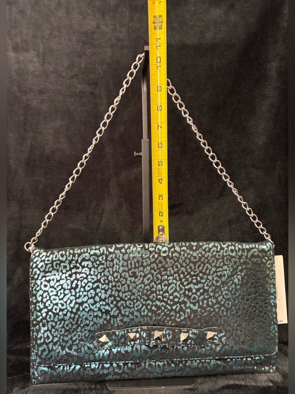 NWT Betsey Johnson Pyramid Safari Blue Leopard Y2K Large Clutch - Picture 8 of 14